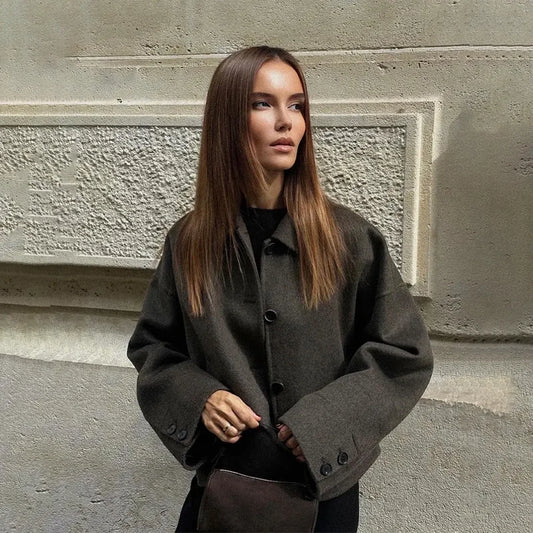 Elegant Uldjakke til Kvinder | Løs Pasform & Klassisk Krave