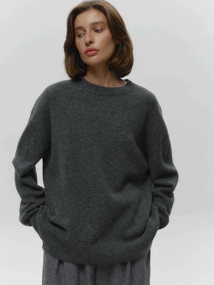 Oversized strikket O-hals sweater til kvinder med afslappet pasform