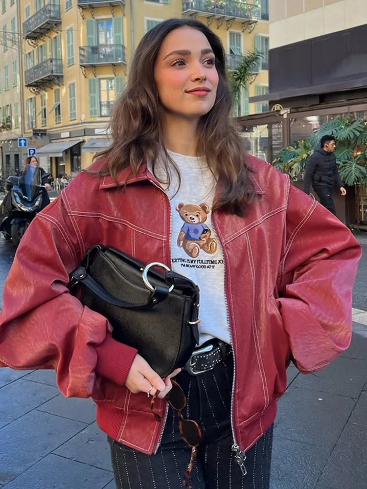 Kvinders Kort Jakke med Løs Pasform | Lynlås og Lommer | Moderne Street Style til Efterår