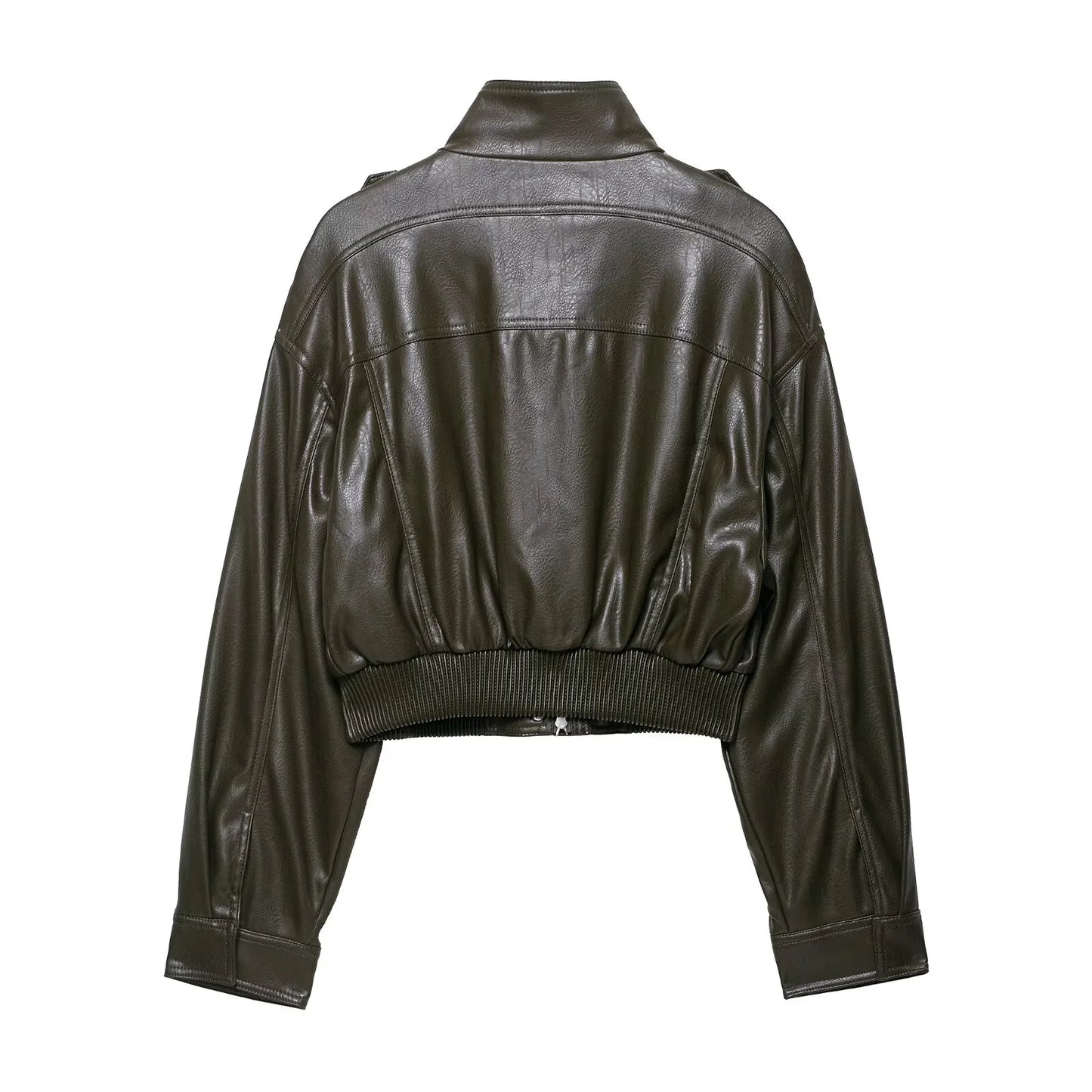 Kort jakke i glansfuldt look med ståkrave