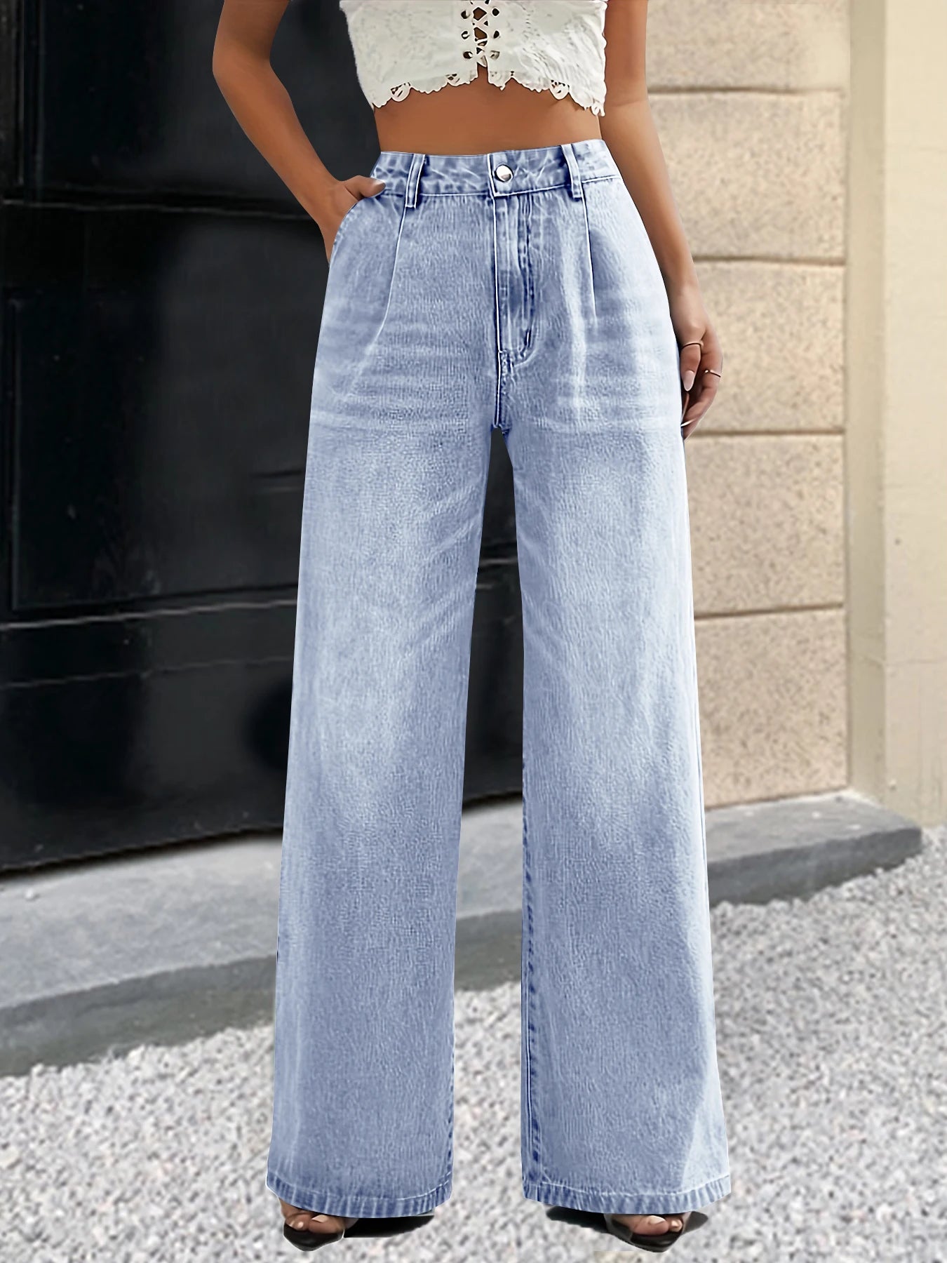 Kvinders jeans med vide ben | Højtaljede straight fit bukser | Klassisk denim til hverdagsbrug
