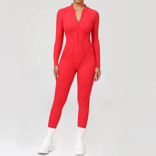 Kvinders sports jumpsuit | Langærmet yogadragt | Figursyet og åndbar pasform