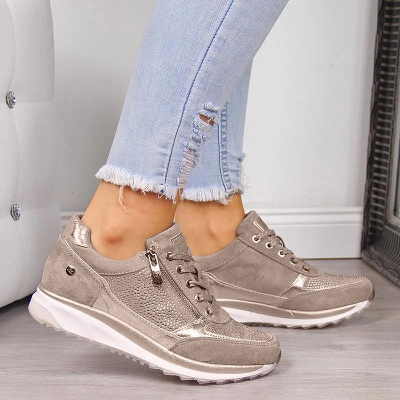 Smarte Metallic Sneakers til Kvinder | Komfortable Modesko med Lynlås