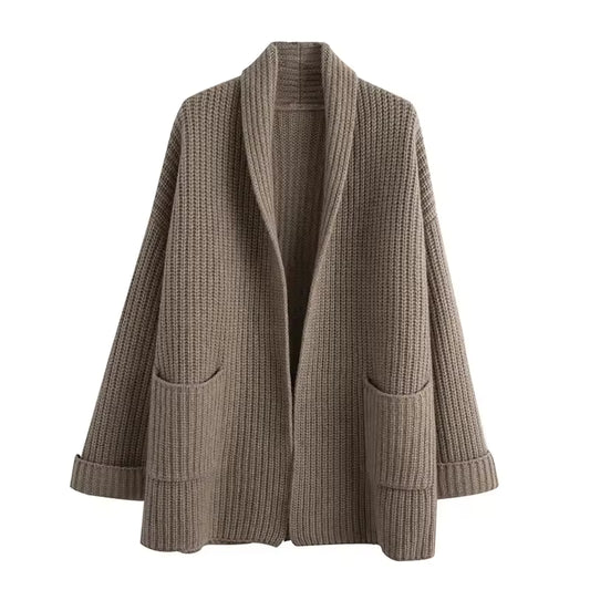 Kvinders cardigan i strik | Åben front | Blød børstet tekstur | Med lommer