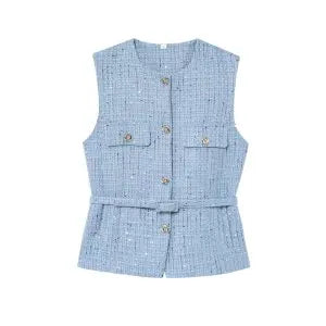 Ærmeløs vest til kvinder | Elegant taljeret design med bælte og guldknapper