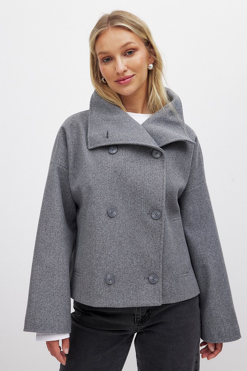 Dame Jakke | Kort | Uldblanding | Dubbelknappet Design