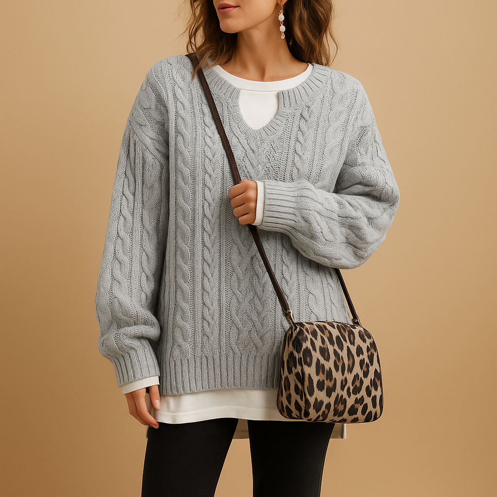 Dame sweater med V-hals | Blødt strik i afslappet pasform
