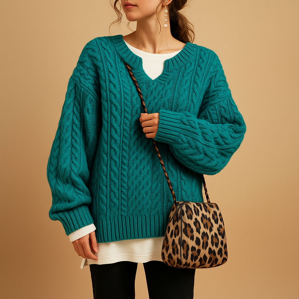 Dame sweater med V-hals | Blødt strik i afslappet pasform