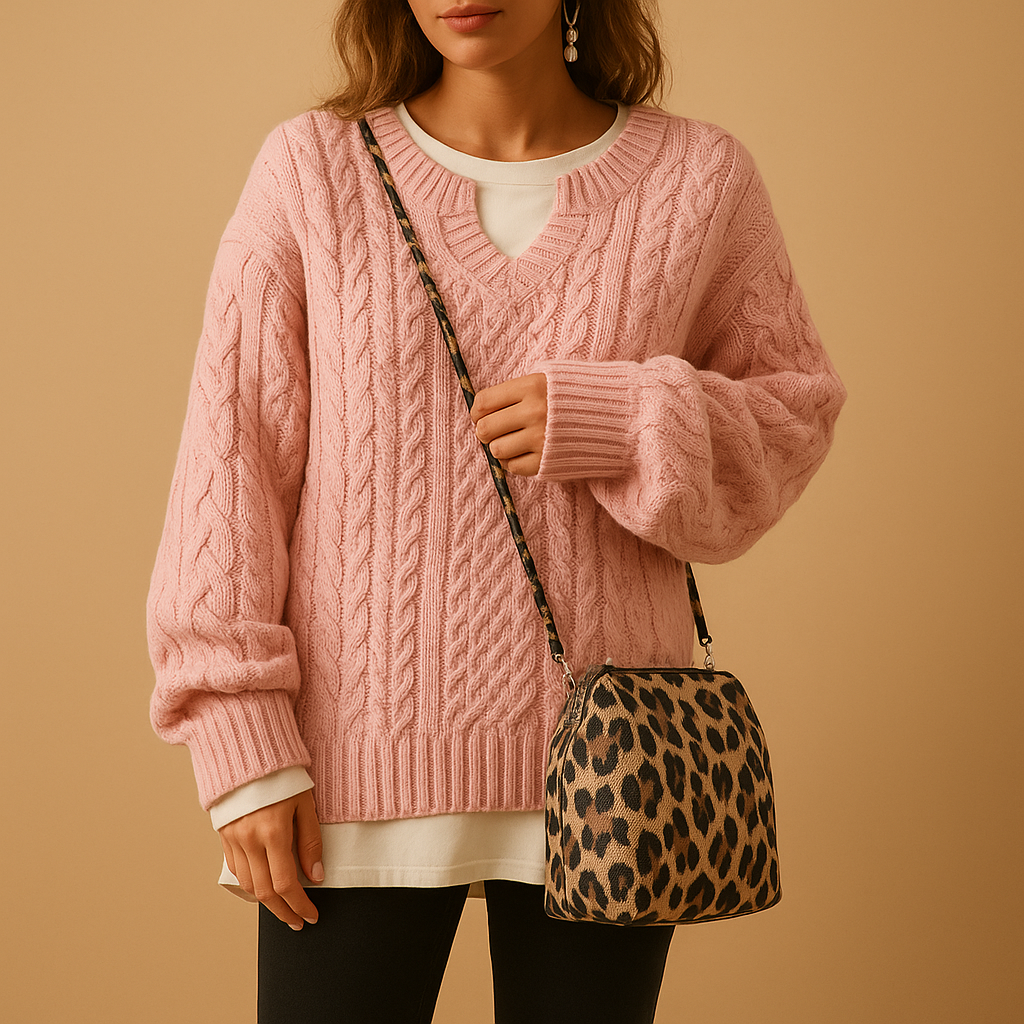Dame sweater med V-hals | Blødt strik i afslappet pasform