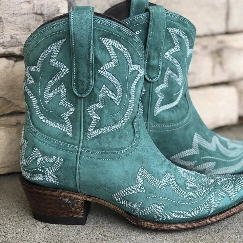 Kvinders cowboy støvler | Broderet design | Ægte læder med western-look