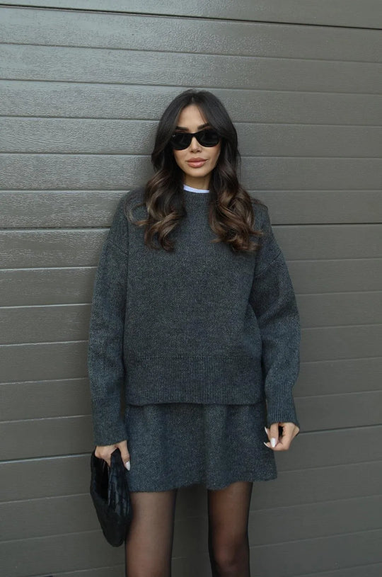 Elegant Strikket Sæt til Kvinder | Aïda To-delt Outfit med Top og Nederdel
