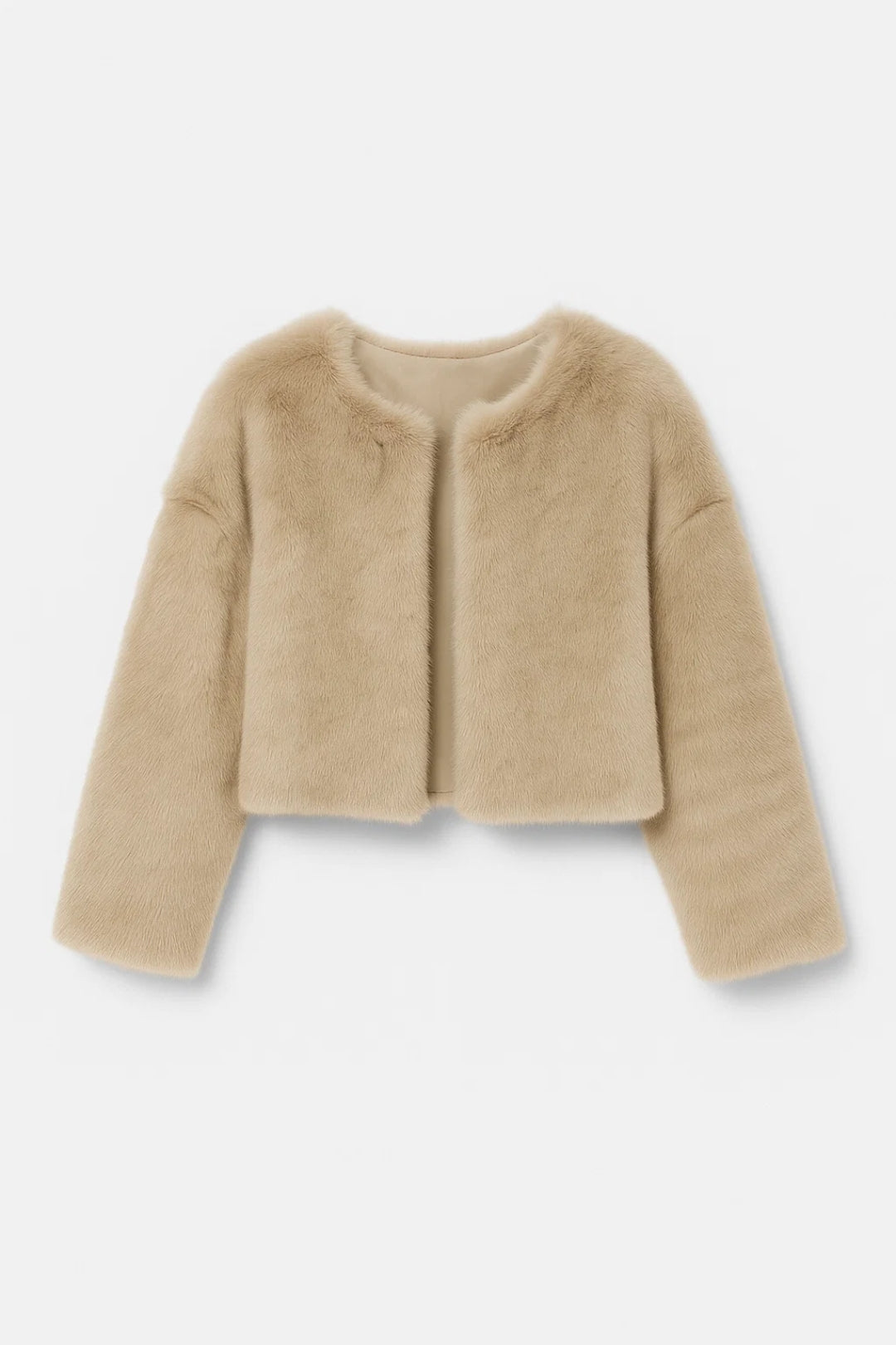 Kort faux fur jakke til kvinder | Luksuriøst look | Åben front i sort eller beige