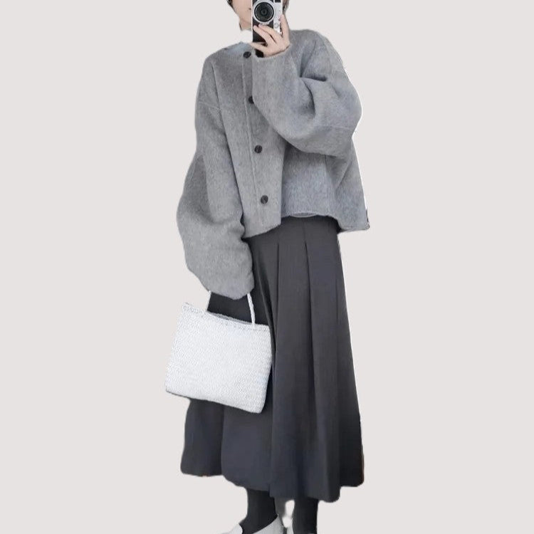 Dame Overcoat | Knappet | Løs Pasform | Lange Ærmer