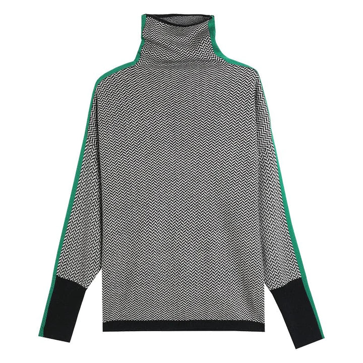 Kvindes rullekravesweater med chevronmønster | Moderne snit og blød strik