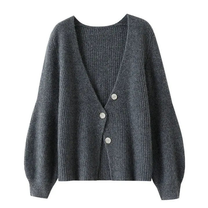 Dame Cardigan | Ribstrikket | Blød Akrylblanding | V-Hals