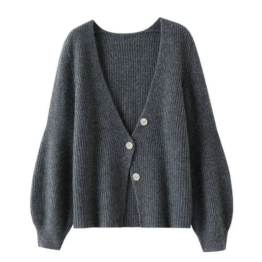 Dame Cardigan | Ribstrikket | Blød Akrylblanding | V-Hals