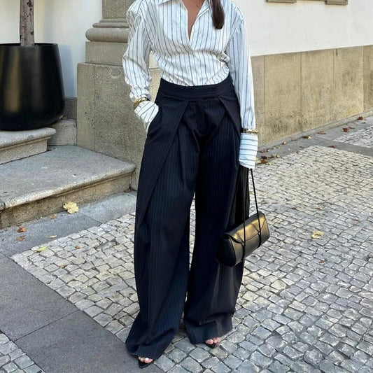 Bredbenede Bukser til Kvinder | Høj Talje | Lommer & Plissering | Casual Office Pants