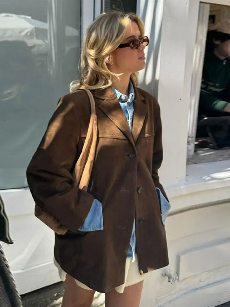 Elegant Damejakke til Efterår | Suede Look | Tidløst Design & Komfortabel Pasform