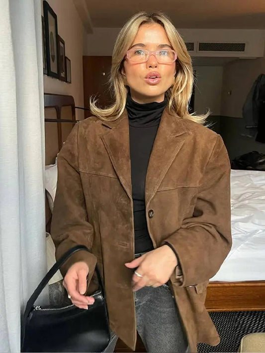 Elegant Damejakke til Efterår | Suede Look | Tidløst Design & Komfortabel Pasform