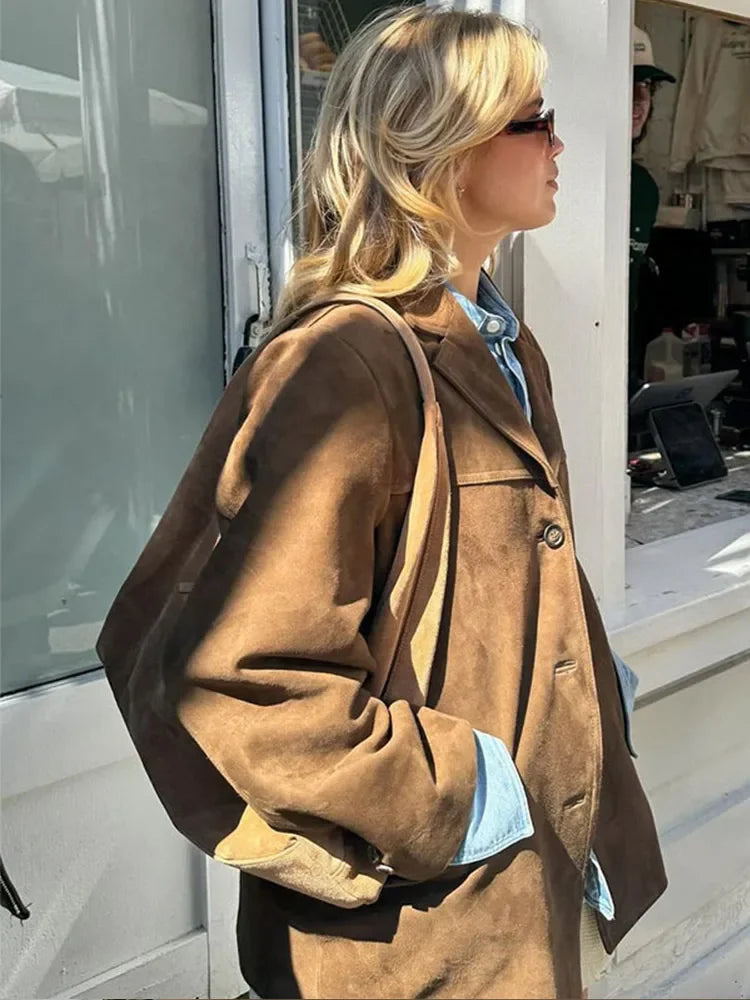 Elegant Damejakke til Efterår | Suede Look | Tidløst Design & Komfortabel Pasform