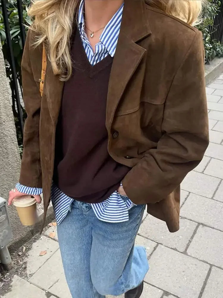Elegant Damejakke til Efterår | Suede Look | Tidløst Design & Komfortabel Pasform