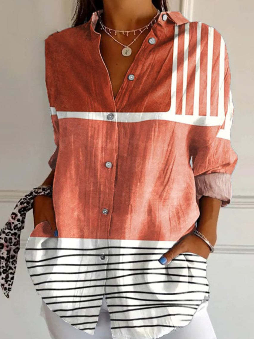 Mønstret skjorte med knaplukning og lange ærmer