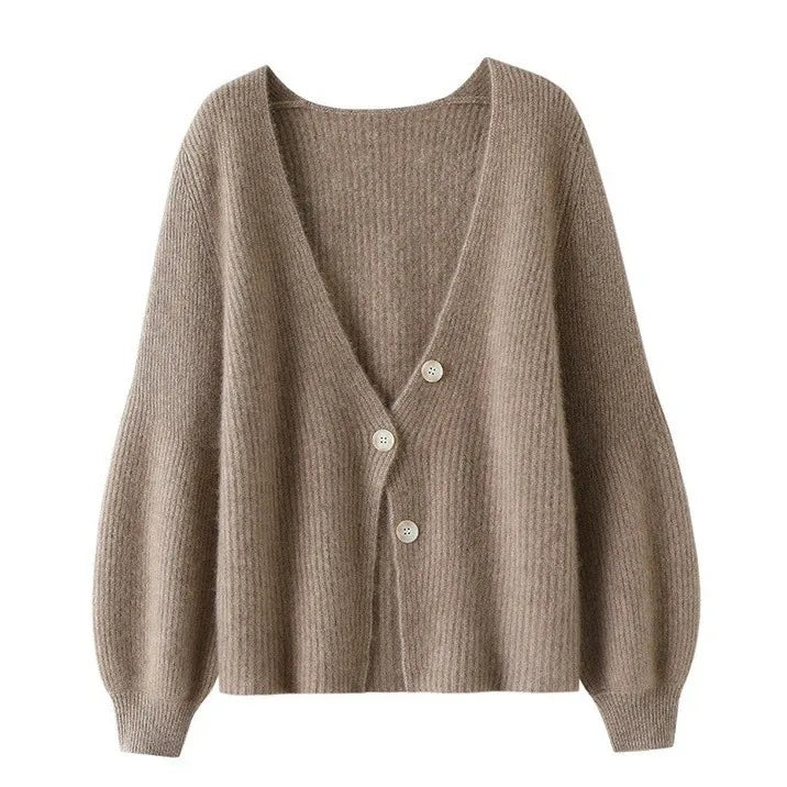 Dame Cardigan | Ribstrikket | Blød Akrylblanding | V-Hals