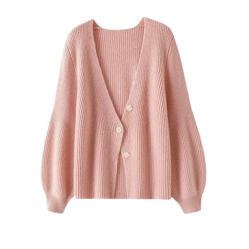 Dame Cardigan | Ribstrikket | Blød Akrylblanding | V-Hals