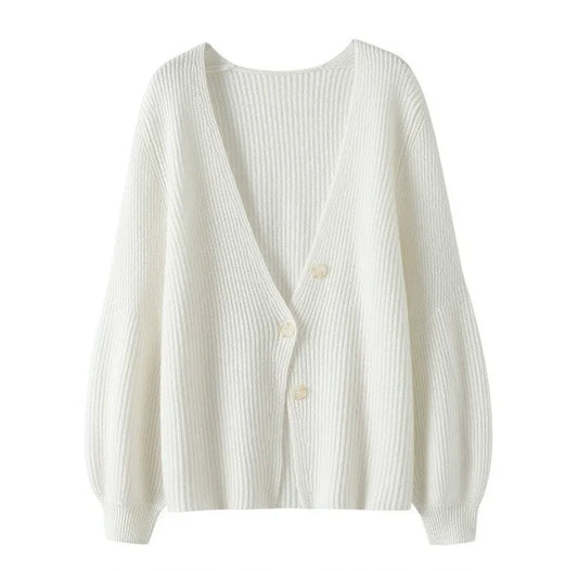 Dame Cardigan | Ribstrikket | Blød Akrylblanding | V-Hals