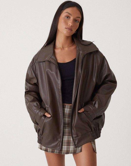 Elegant oversized læderjakke til kvinder | Blød overflade & klassisk snit