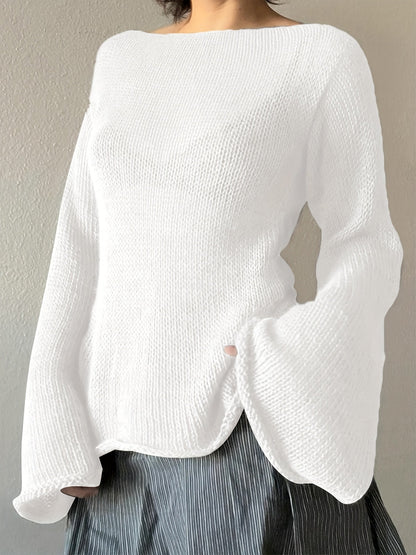 Kvinders striktrøje med trompetærmer | Blød ribstruktur | Feminint design