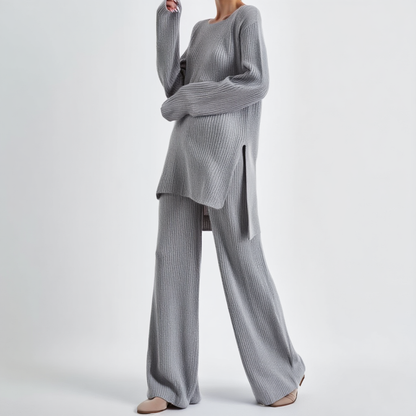 Dame Sæt | Strik med Trøje og Bukser | Afslappet Elegance og Komfort