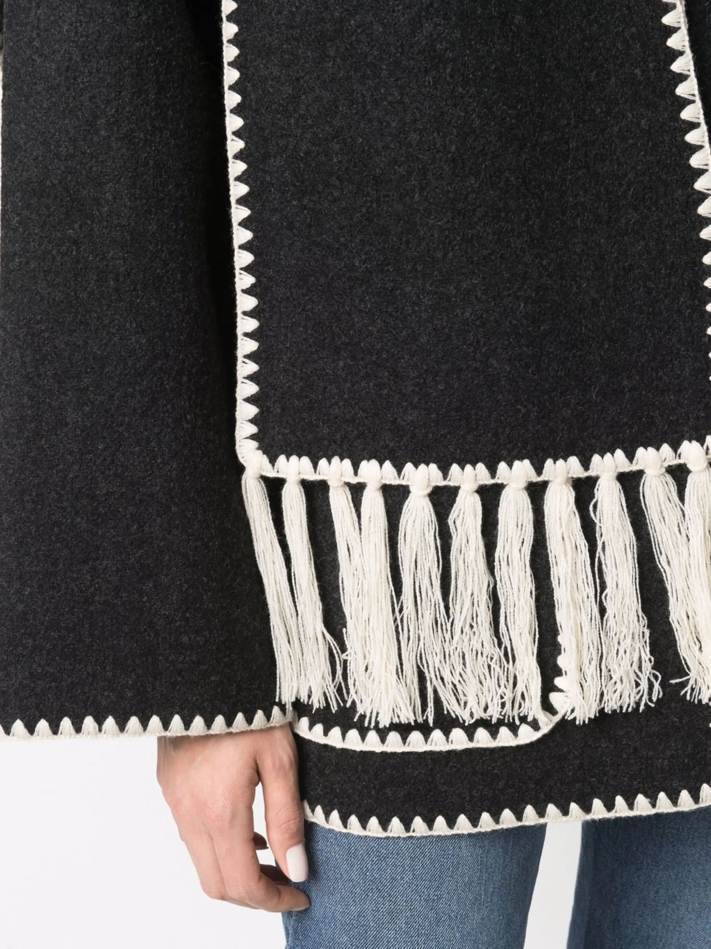 Elegant Damefrakke med Integreret Tørklæde | Uld-Look | Sofistikeret Design til Efterår og Vinter