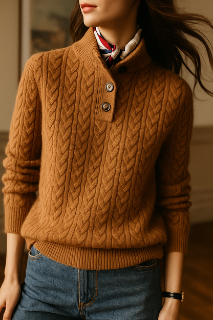 Dame sweater| Knaplukning | Klassisk kabelstrik
