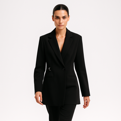 Stilfuld Blazer til Kvinder | Elegant Lang Blazer med Justerbart Taljebånd