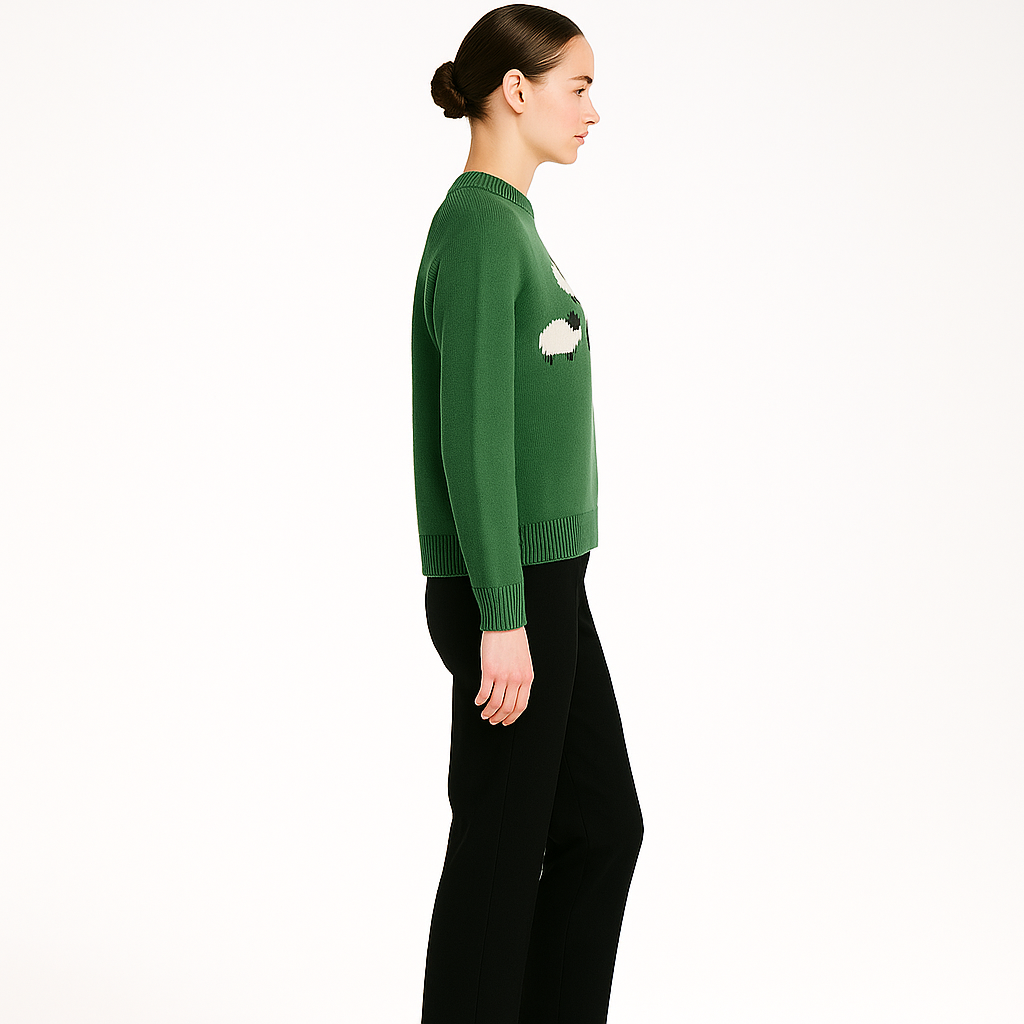 Vinterstriktrøje til Kvinder | Blød Vintage Sweater med Fårmotiv