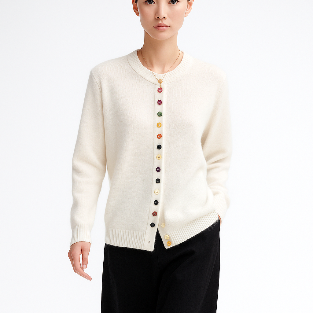 Elegant dame cardigan med knapper og rund hals | Blød og alsidig strik