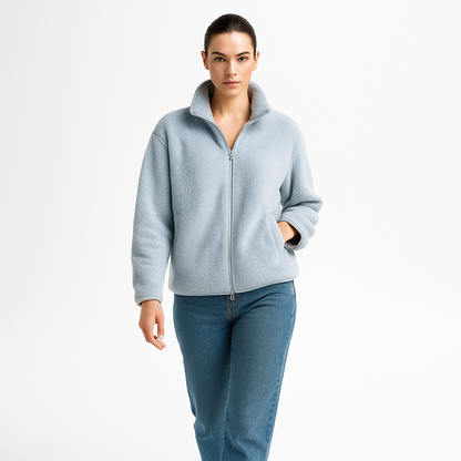 Varm fleecejakke til kvinder | Blød plys med høj krave