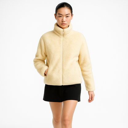 Varm fleecejakke til kvinder | Blød plys med høj krave