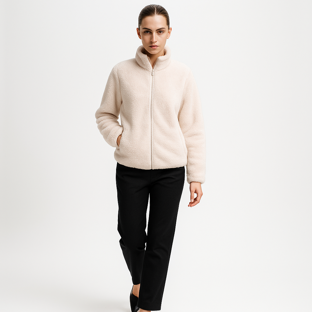 Varm fleecejakke til kvinder | Blød plys med høj krave