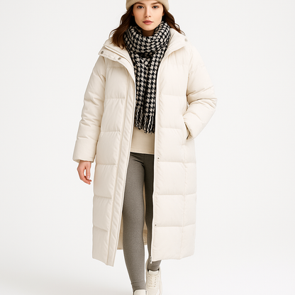 Kvinders Lang Vinterjakke med Hætte | Tykt Foret Parka | Varm og Vindtæt Overgangsfrakke