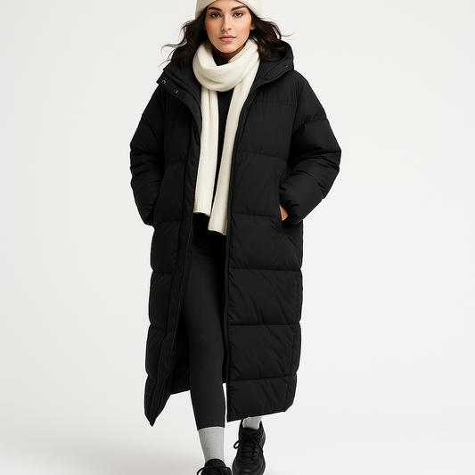 Kvinders Lang Vinterjakke med Hætte | Tykt Foret Parka | Varm og Vindtæt Overgangsfrakke