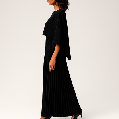 Elegant Lang Kjole til Kvinder | Plisseret Design med Kappe-ærmer | Perfekt til Fest og Aftenbrug