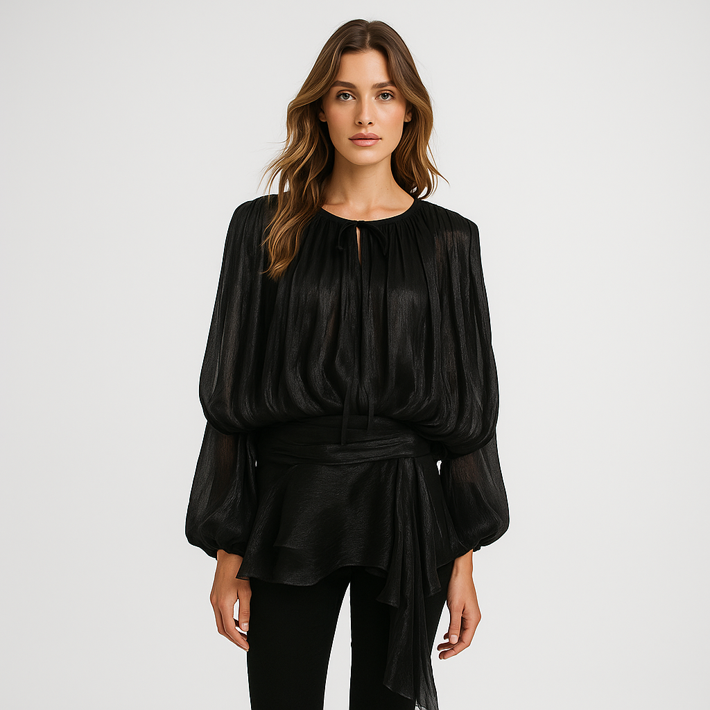 Elegant Chiffon Kjole til Kvinder | Rynket Skørt | Lanterneærmer