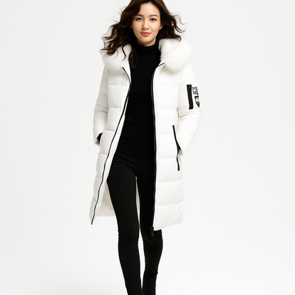 Vinterjakke til kvinder med pelskrave og hætte | Lang, varm og elegant parka