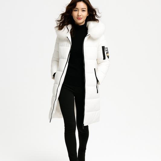 Vinterjakke til kvinder med pelskrave og hætte | Lang, varm og elegant parka