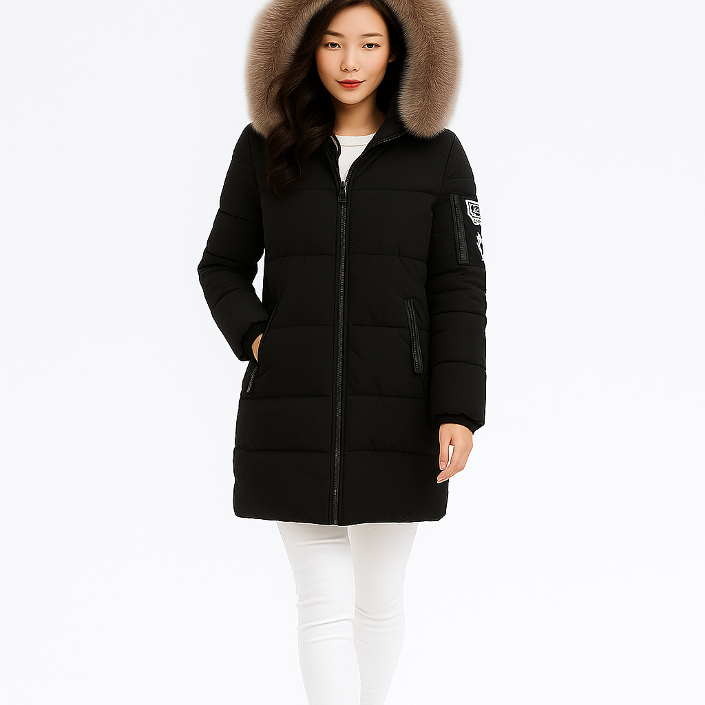 Vinterjakke til kvinder med pelskrave og hætte | Lang, varm og elegant parka