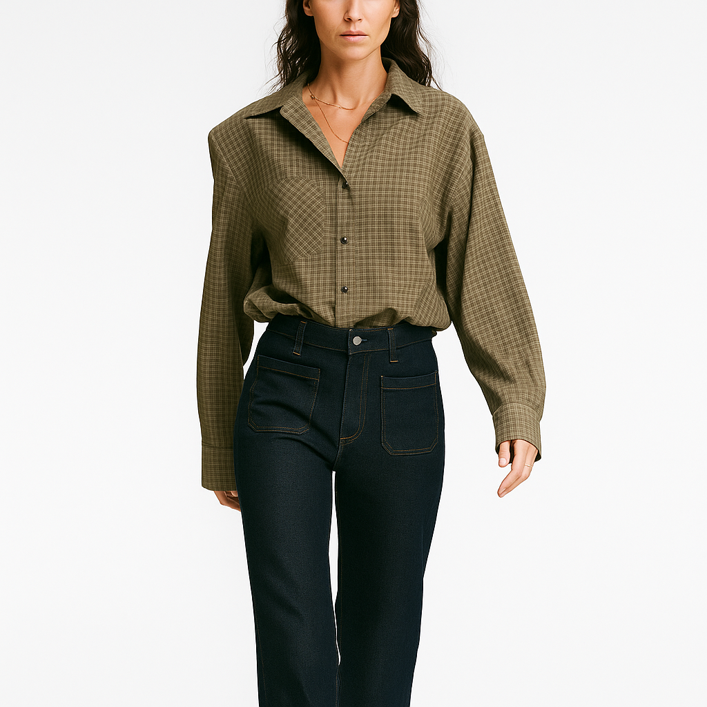 Kvinders ternet skjorte | Klassisk krave | Løs pasform