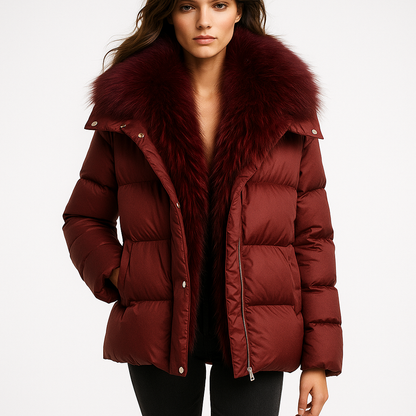 Luksus Dunfrakke med Aftagelige Ærmer | 90% Hvid Gåsedun | Ægte Ræv Krave