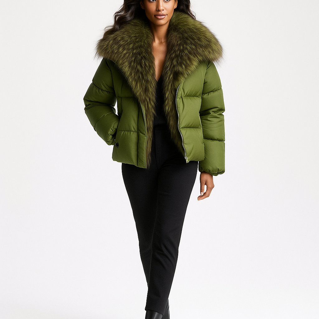 Luksus Dunfrakke med Aftagelige Ærmer | 90% Hvid Gåsedun | Ægte Ræv Krave